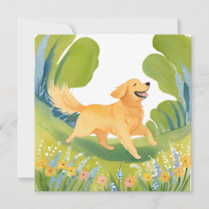 Glücklicher Golden Retriever Leichte Aquarellkar