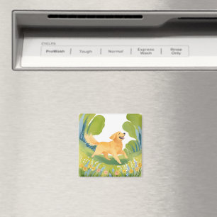 Glücklicher Golden Retriever   Leichte Aquarellkar Magnet