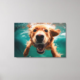 Glücklicher Golden Retriever Schwimmt Unterwasser Leinwanddruck