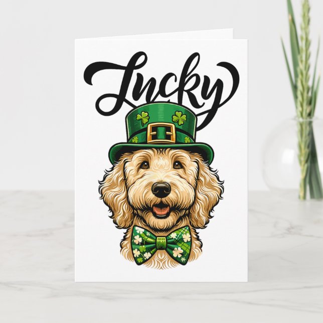 Glücklicher Goldendoodle Hund St. Patrick Tag Kind Karte (Vorderseite)