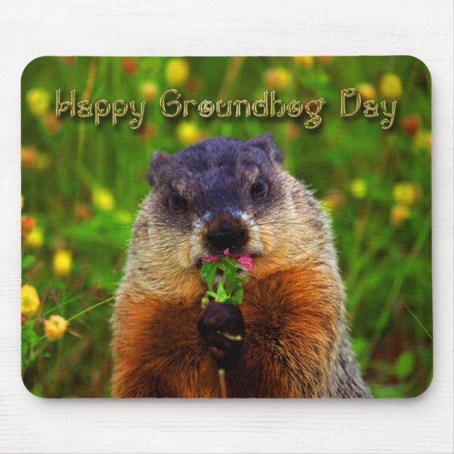Glücklicher Groundhog Tag Blume essend Mousepad (Vorne)
