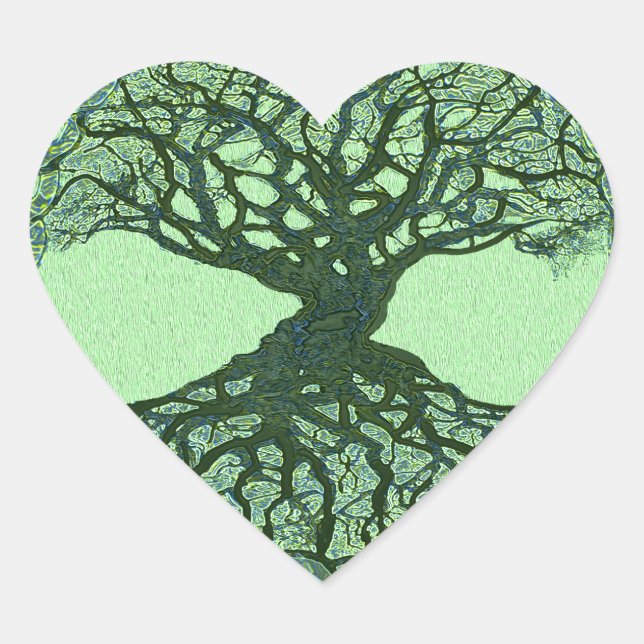 Glücklicher Grüner Baum des Lebens Herz-Aufkleber (Vorderseite)