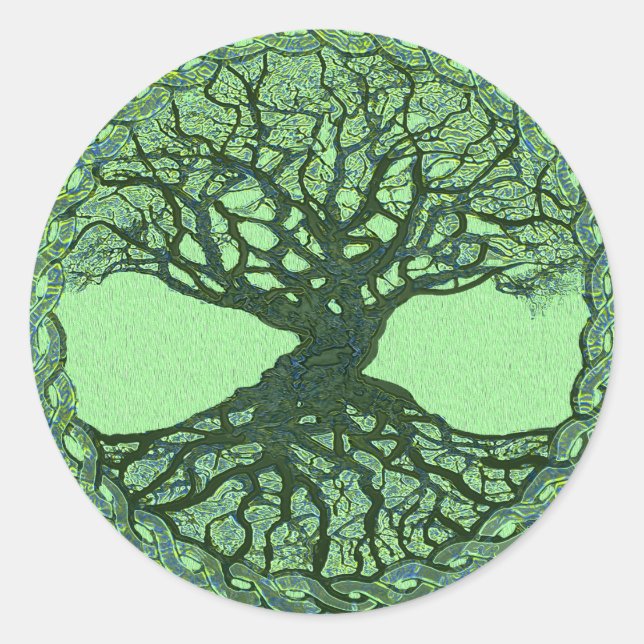 Glücklicher Grüner Baum des Lebens Runder Aufkleber (Vorderseite)