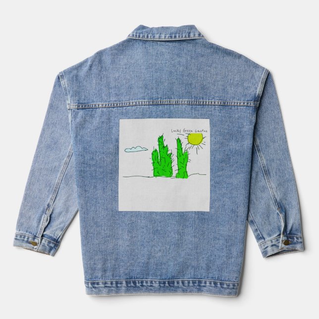 Glücklicher Grüner Kaktus Doodle Funky Jeansjacke (Rückseite)