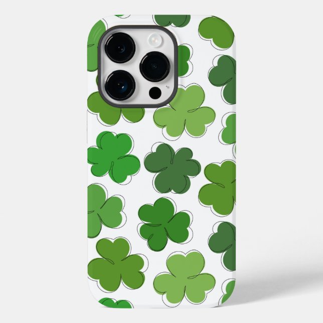 Glücklicher grüner Klee. Kontur Kleeblatt. Case-Mate iPhone 14 Pro Hülle (Rückseite)