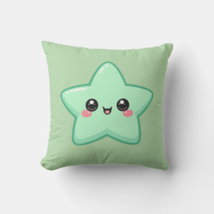 Glücklicher Grüner Stern Kawaii Kissen