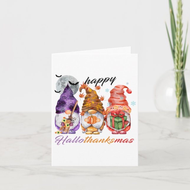 Glücklicher Hallothanksmas Gnome Happy Thanksgivin Karte (Vorderseite)