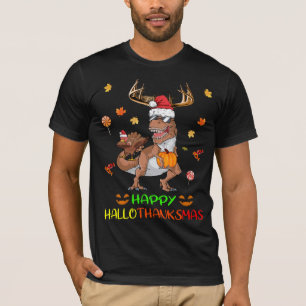 glücklicher Hallothanksmas Pumpkin Dinosaur Türkei T-Shirt