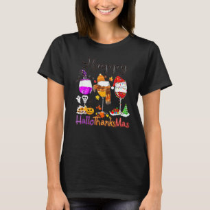 Glücklicher Hallothanksmas Weinglas Danksagenkürbi T-Shirt