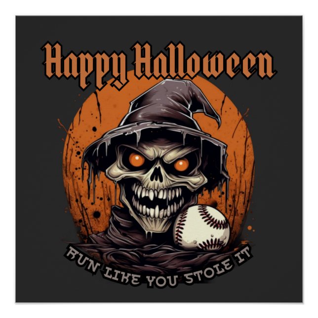 Glücklicher Halloween-Baseballspieler Poster (Vorderseite)
