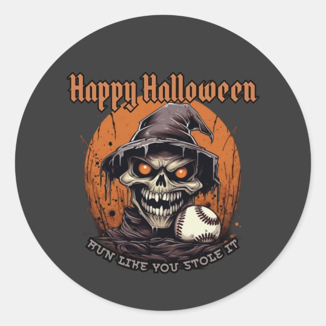 Glücklicher Halloween-Baseballspieler Runder Aufkleber (Vorderseite)