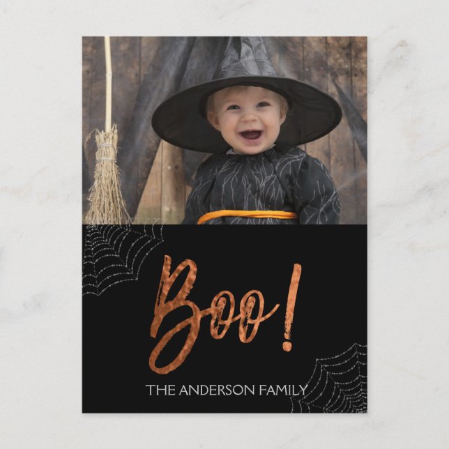 Glücklicher Halloween Boo! Halloween-Fotokarte Postkarte (Vorderseite)