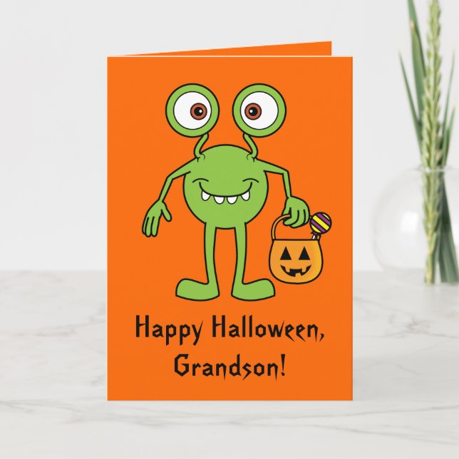 Glücklicher Halloween-Enkel-niedliche Karte (Vorderseite)