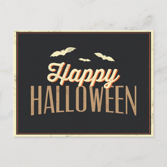 Glücklicher Halloween-Fledermäuse Typografie Gruß Postkarte (Vorderseite)