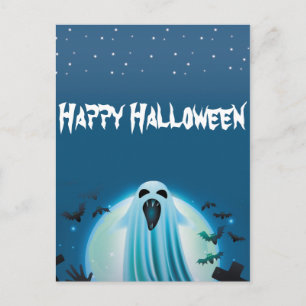 glücklicher Halloween-Geist in der Nacht Postkarte