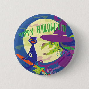 GLÜCKLICHER HALLOWEEN-HEXE-KNOPF BUTTON
