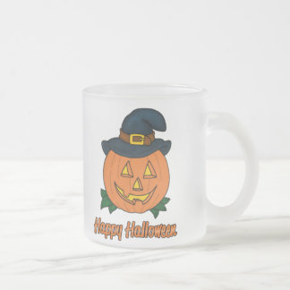 Glücklicher Halloween-Kürbis mit Hut Mattglastasse
