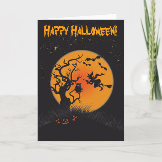 Glücklicher Halloween-Mond und Hexe 2 Karte