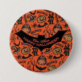Glücklicher Halloween-Monogramm-Namensschild Button