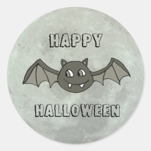 Glücklicher Halloween-Schläger und Vollmond Runder Aufkleber