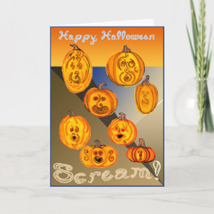 Glücklicher Halloween Schrei! Pumpkins schreien Karte
