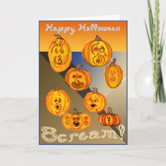 Glücklicher Halloween Schrei! Pumpkins schreien Karte