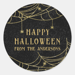 Glücklicher Halloween Spooky Spider Gold Glitzer Runder Aufkleber
