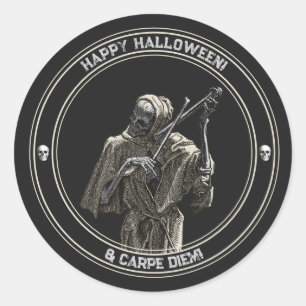 Glücklicher Halloween-Sticker mit musizierendem To Runder Aufkleber
