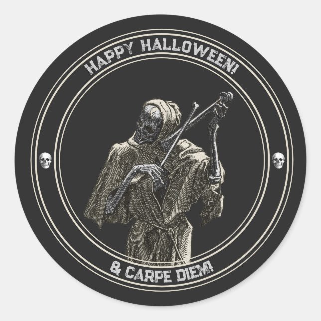 Glücklicher Halloween-Sticker mit musizierendem To Runder Aufkleber (Vorderseite)