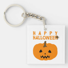 Glücklicher Halloween-Text und Kürbis auf den weiß Schlüsselanhänger