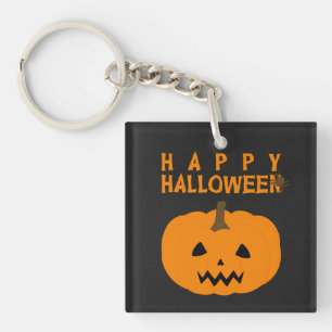 Glücklicher Halloween-Text und Kürbis auf Schwar Schlüsselanhänger