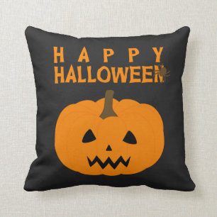 Glücklicher Halloween-Text und Kürbis auf Schwarz Kissen