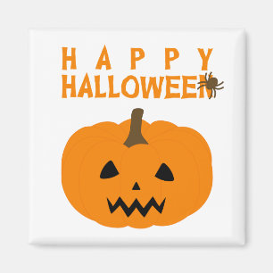Glücklicher Halloween-Text und Kürbis auf White Magnet