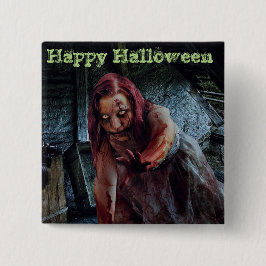 Glücklicher Halloween-Zombie-Mädchen-Knopf Button