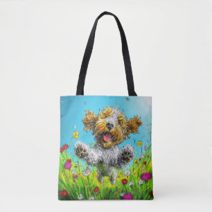 Glücklicher Havanese-Hund Bunte Wildblumenwiese Tasche