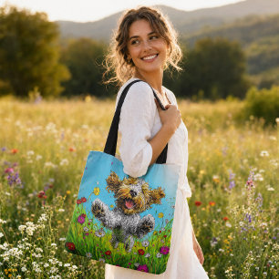 Glücklicher Havanese-Hund Bunte Wildblumenwiese Tasche