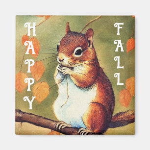 Glücklicher Herbst Eichhörnchen Quadrat Magnet