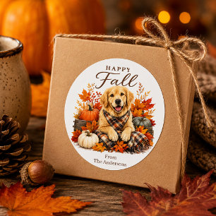 Glücklicher Herbst Hund Kürbis Golden Retriever Runder Aufkleber