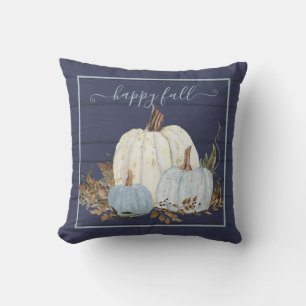 Glücklicher Herbst Navy Blau Weiße Kürbisse Rustik Kissen