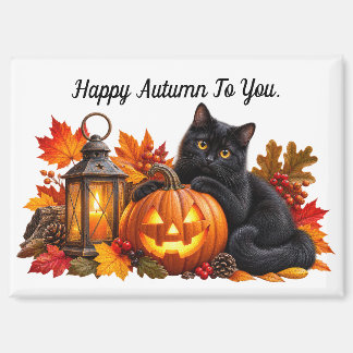 Glücklicher Herbst Schwarzkatze Magnet