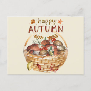 Glücklicher Herbst-Wildpilzkorb Ernte Postkarte