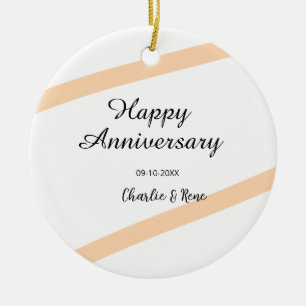 Glücklicher Hochzeitstag orange Pastelllinien Name Keramik Ornament