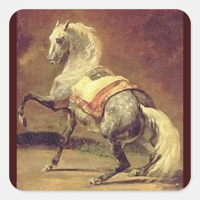 GLÜCKLICHER HORSE, gelb braun Quadratischer Aufkleber (Vorderseite)