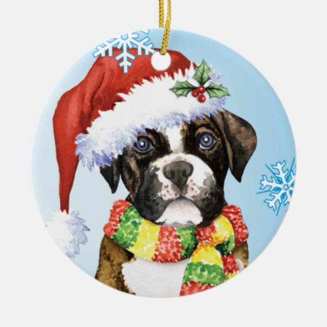 Glücklicher Howliday Boxer Keramikornament (Vorne)