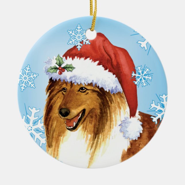 Glücklicher Howliday Collie Keramikornament (Vorne)