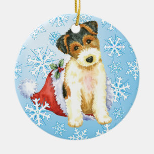 Glücklicher Howliday Draht-Foxterrier Keramikornament