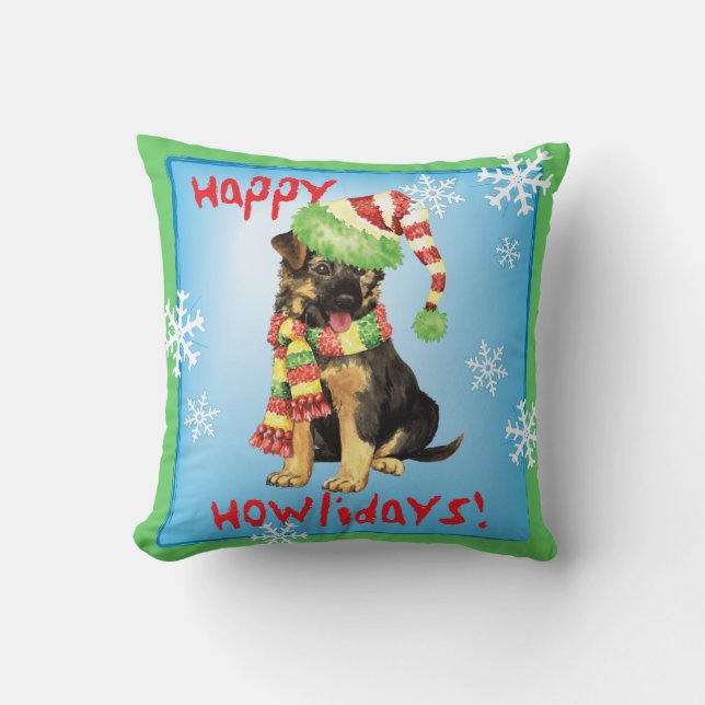 Glücklicher Howliday Schäferhund Kissen (Vorderseite)