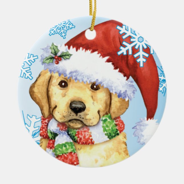 Glücklicher Howlidays gelber Labrador Keramikornament (Vorne)