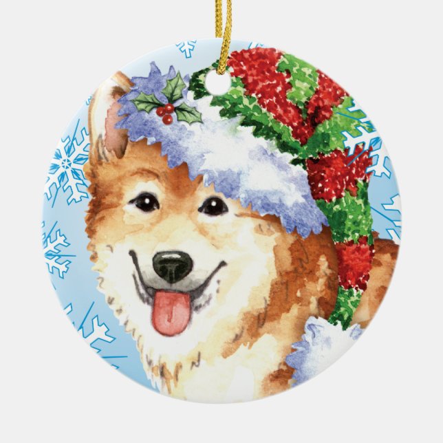 Glücklicher Howlidays Isländer-Schäferhund Keramikornament (Vorne)