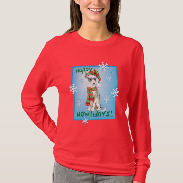 Glücklicher Howlidays italienischer Windhund T-Shirt (Vorderseite)